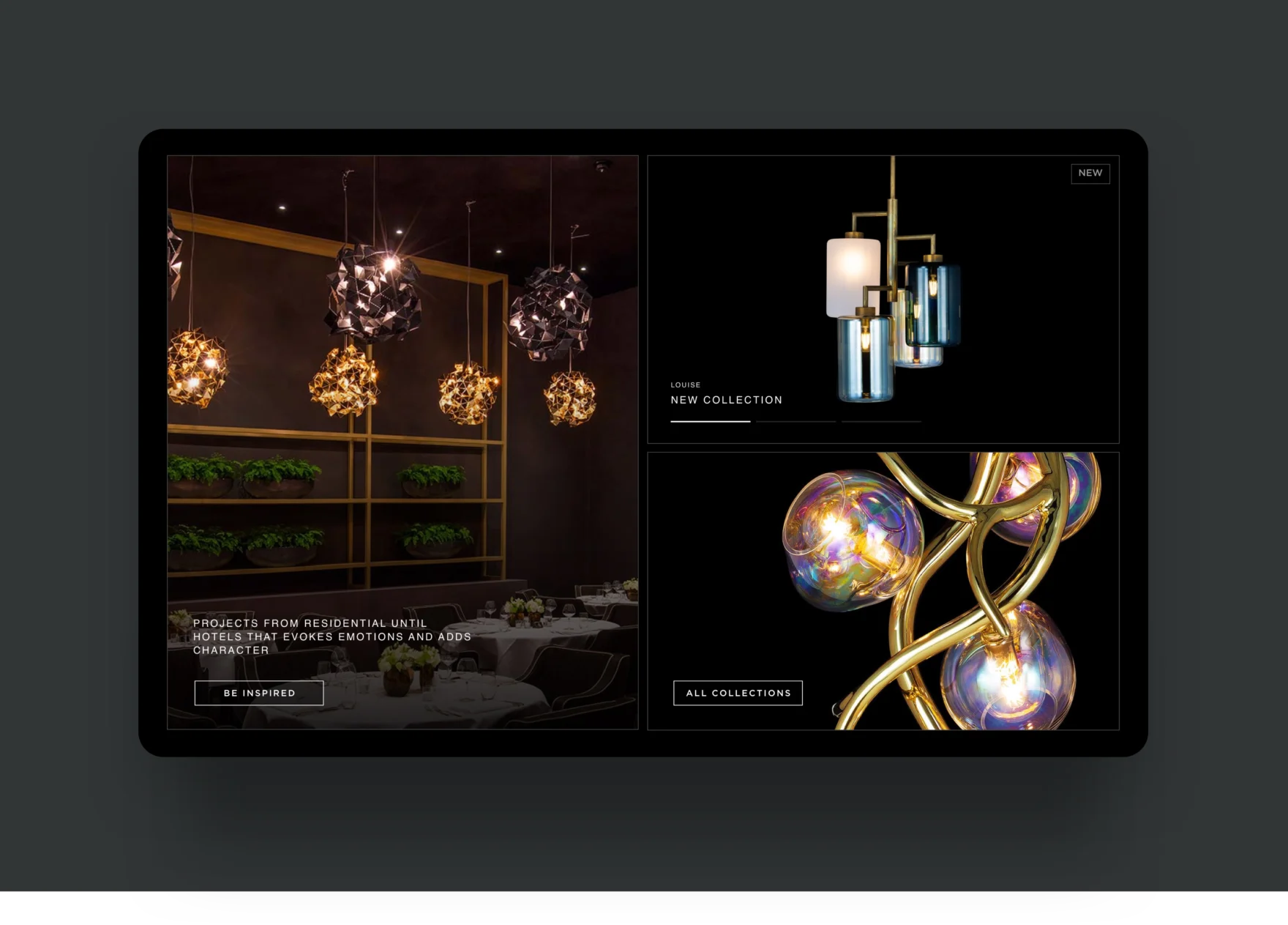 Homepage of the Brand van Egmond website designed by Mars, featuring pendant lighting