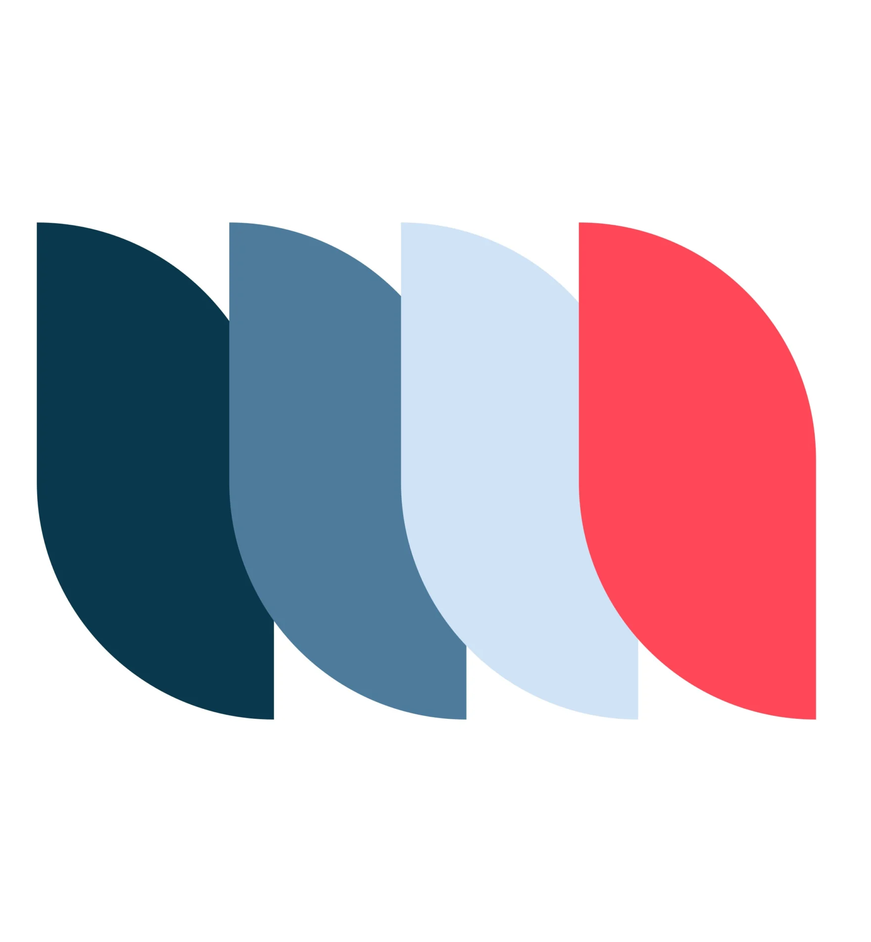 Four overlapping leaf-shaped brand elements in Headroom's teal, blue and red colors