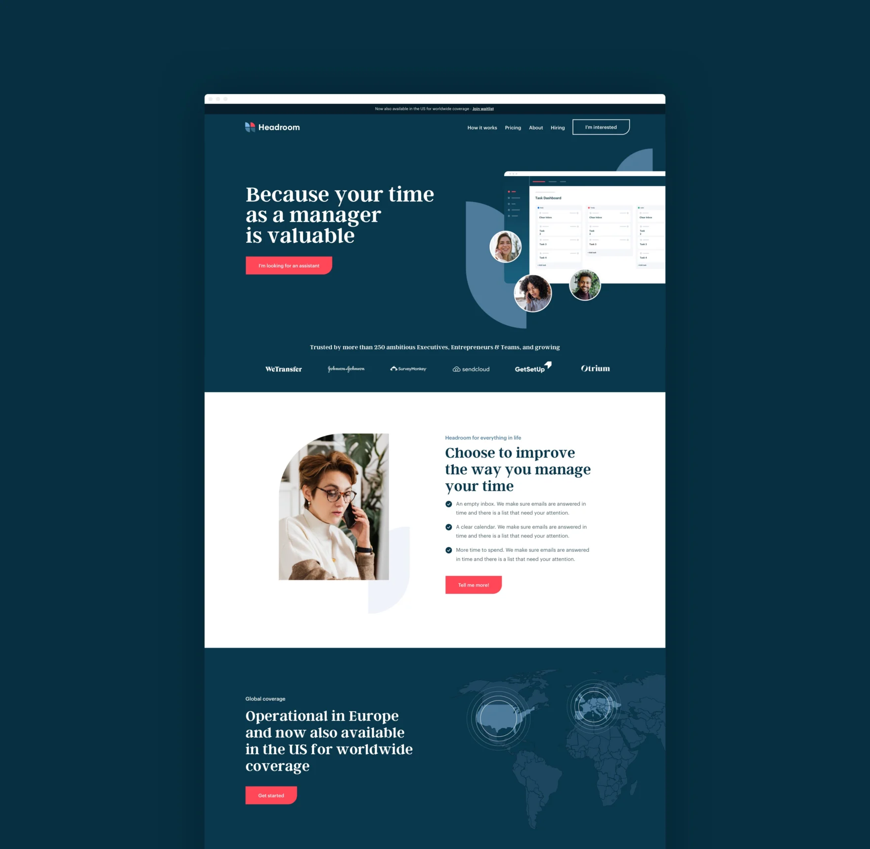 Full-page design of the Headroom website homepage, designed by Mars