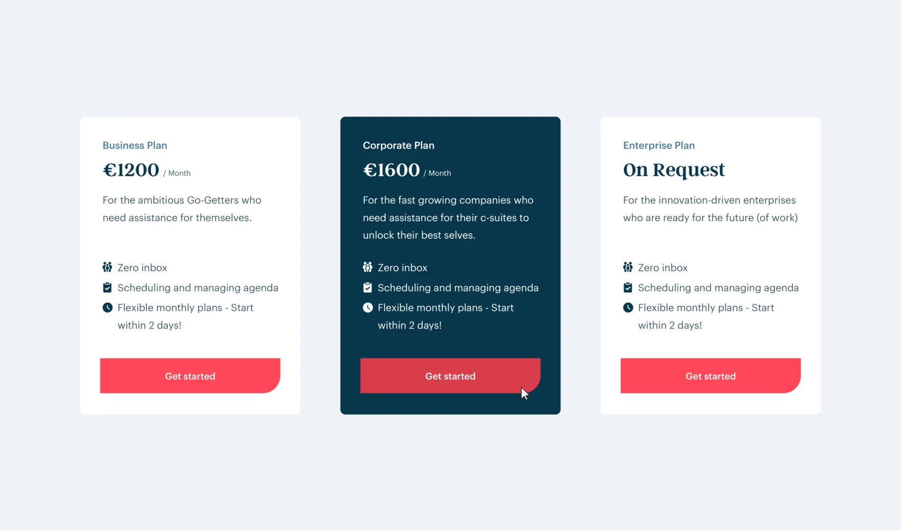 Headroom pricing plans comparing Business, Corporate and Enterprise assistant subscriptions