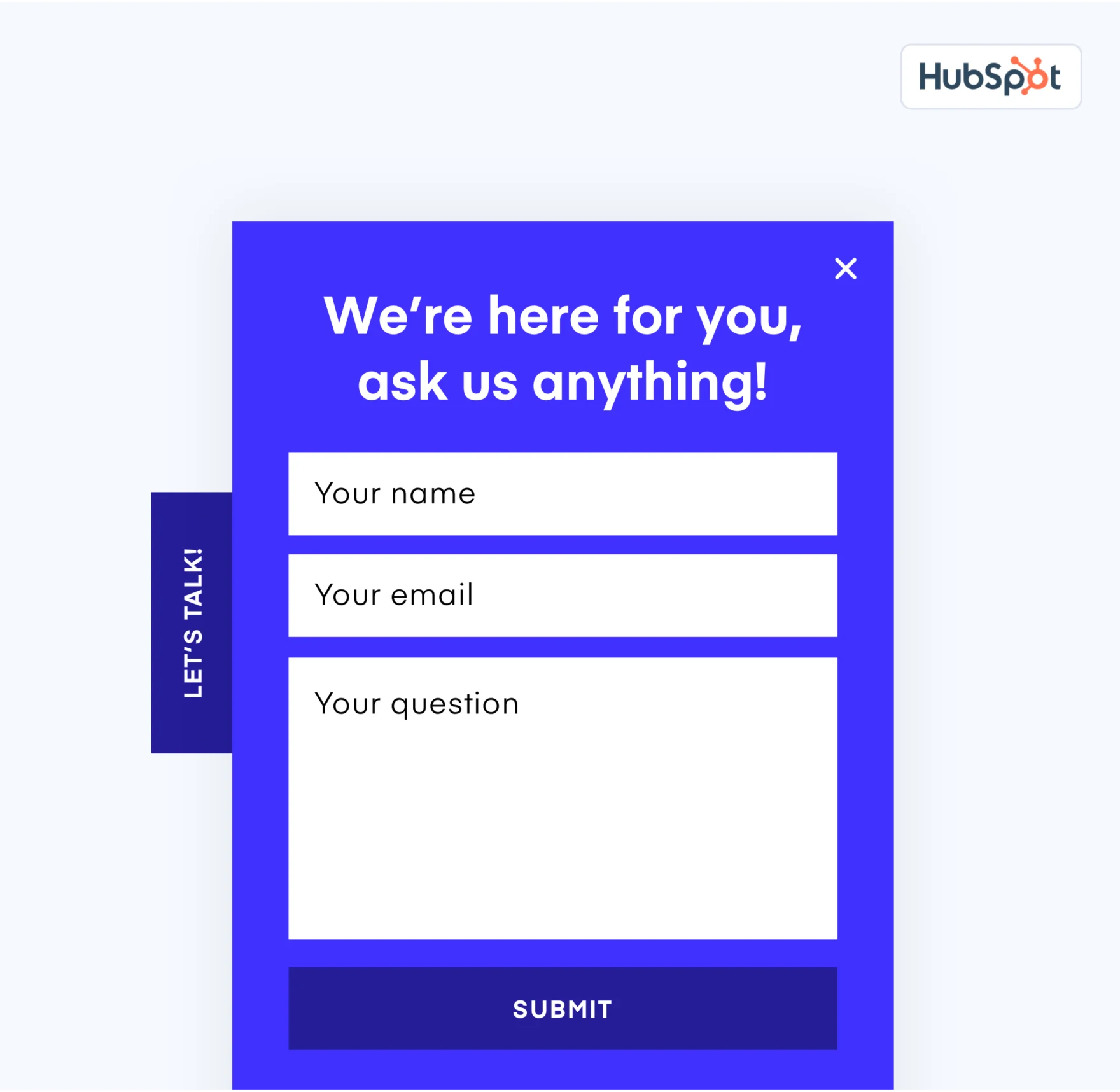 Expereo website HubSpot pop-up form asking visitors to ask a question