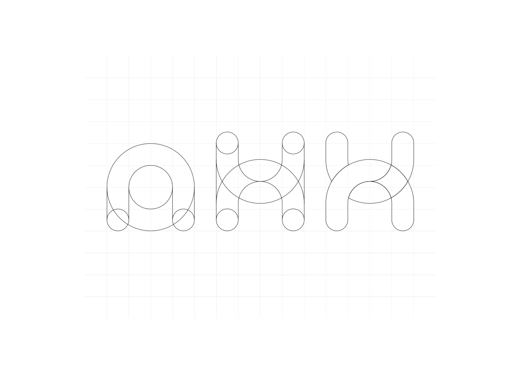 Animated construction of the Hikos H logo on a design grid
