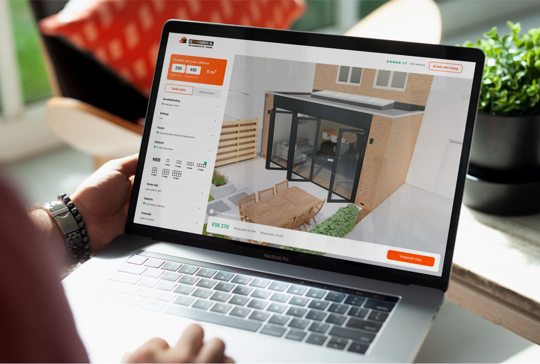 Laptop mockup of the De Prefabriek online extension configurator tool