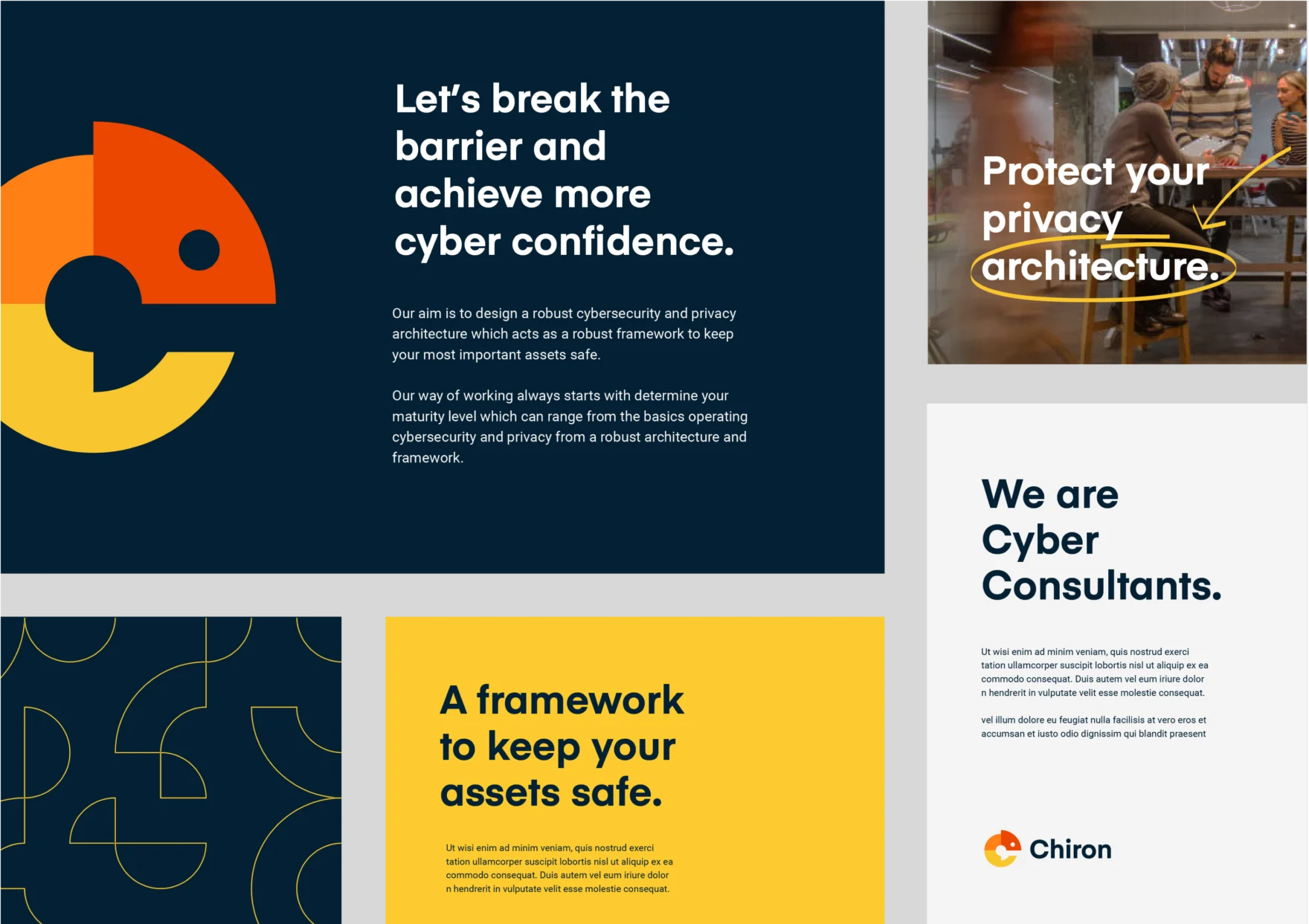 Chiron brand style guide slide with headline, cafe photo and logo