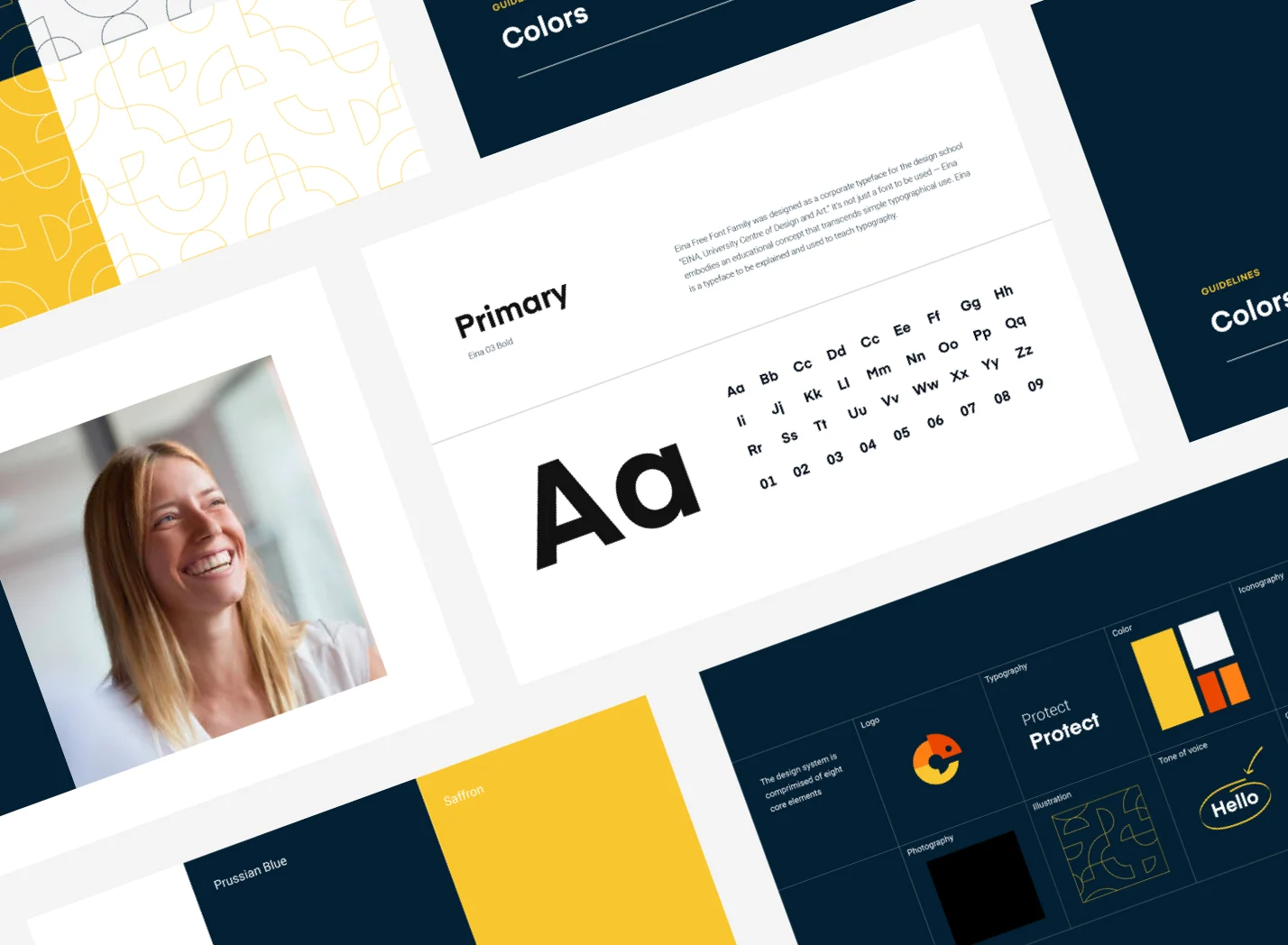 Collage of Chiron brand guideline pages: colors, typography and portrait photography