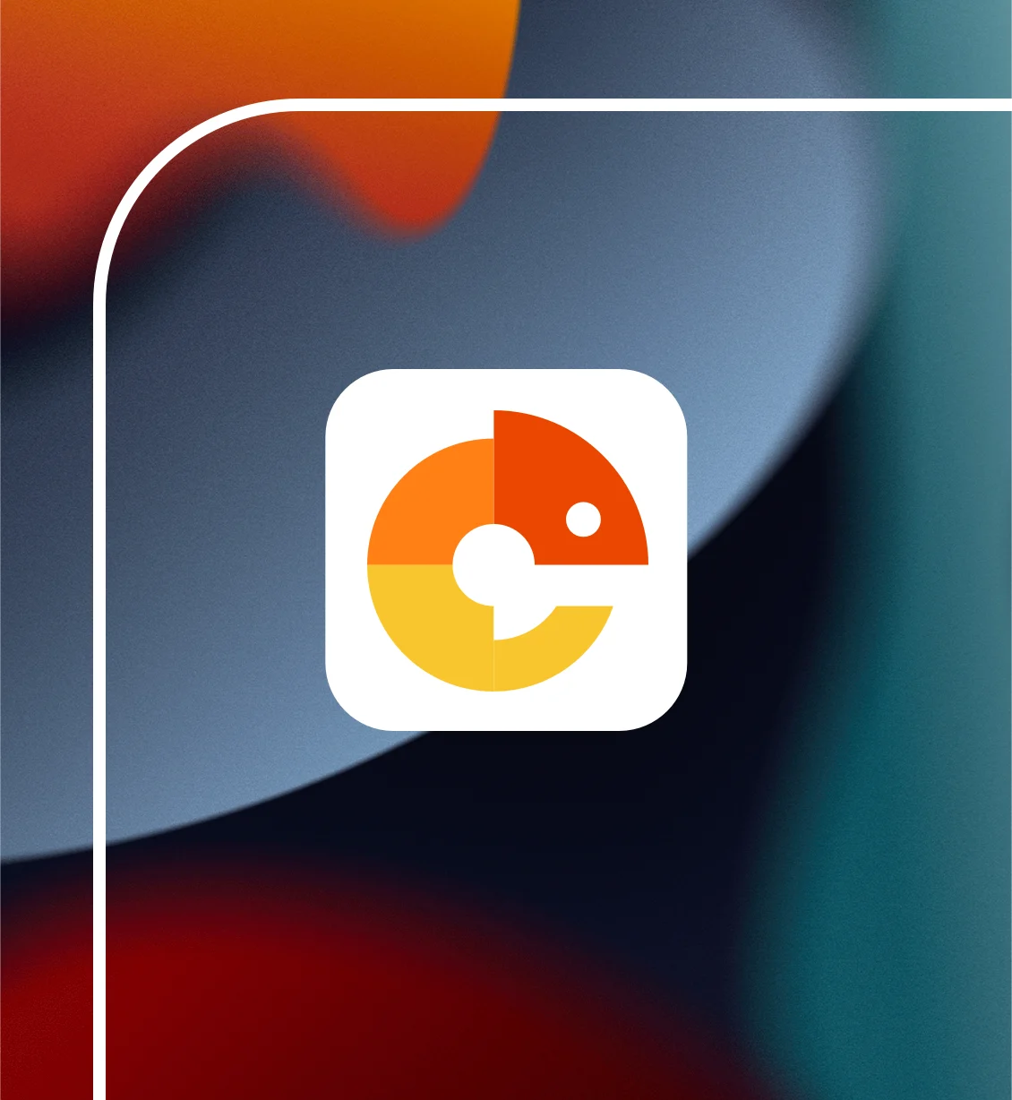 Chiron app icon mockup displayed on a colorful blurred background