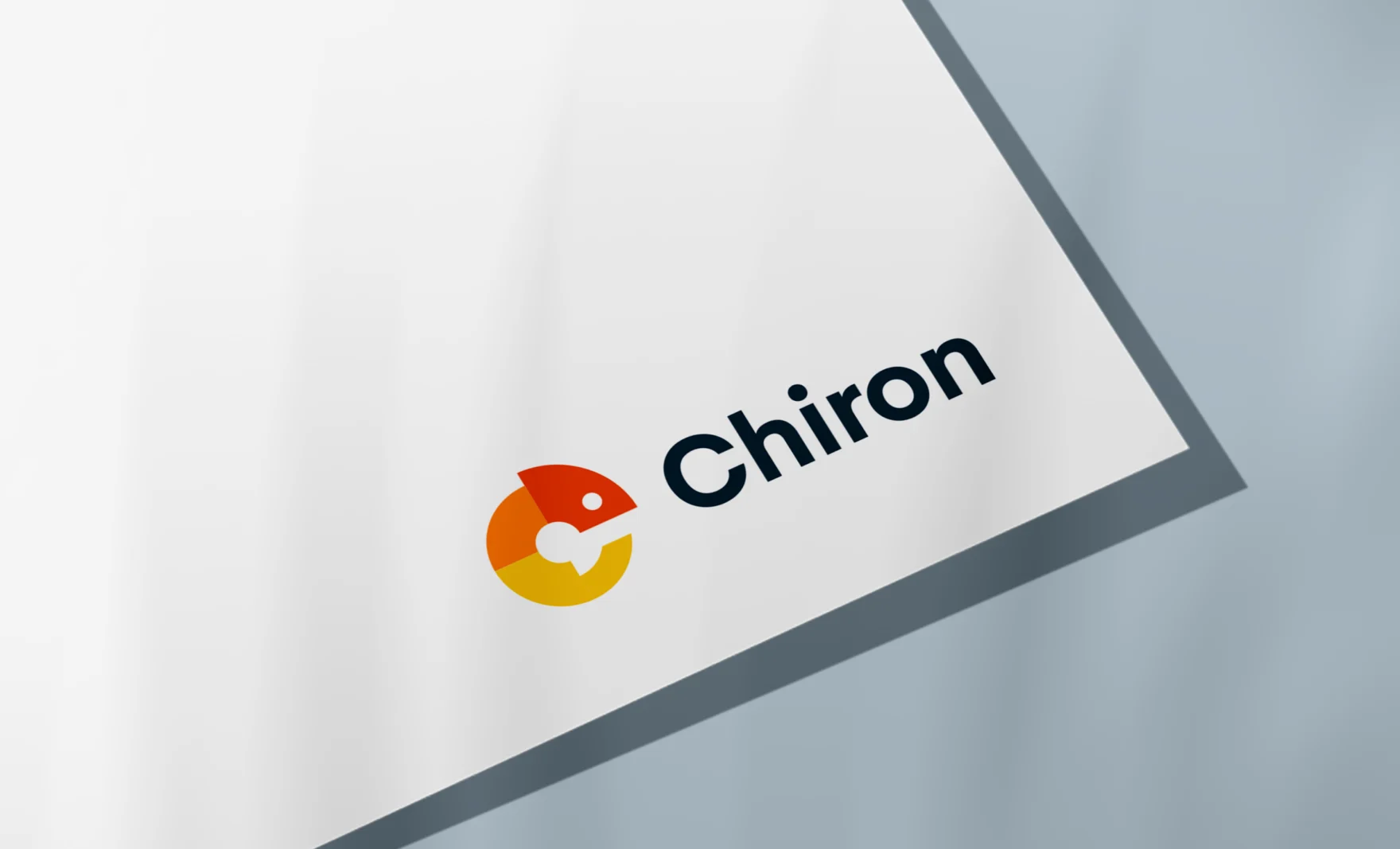 Chiron logo and wordmark mockup printed on angled paper