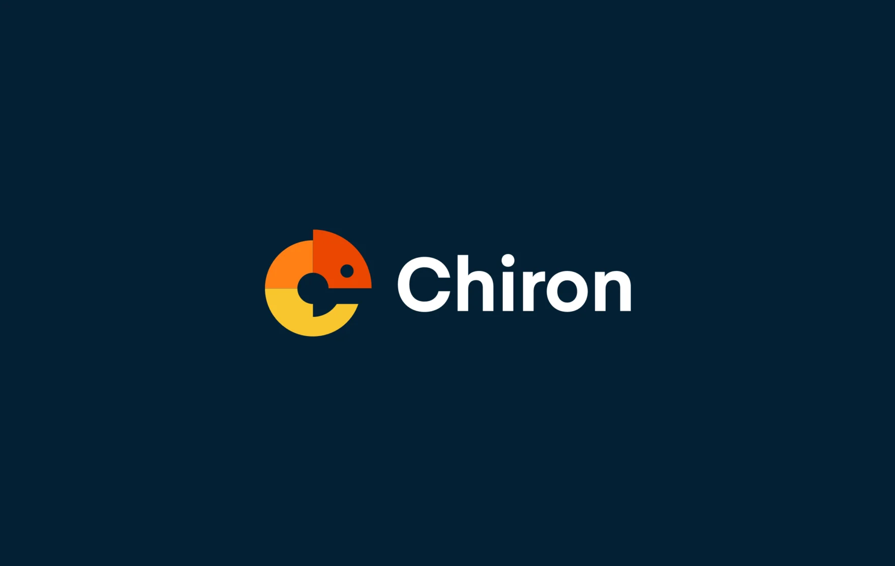 Chiron logo in orange and yellow on a dark blue background