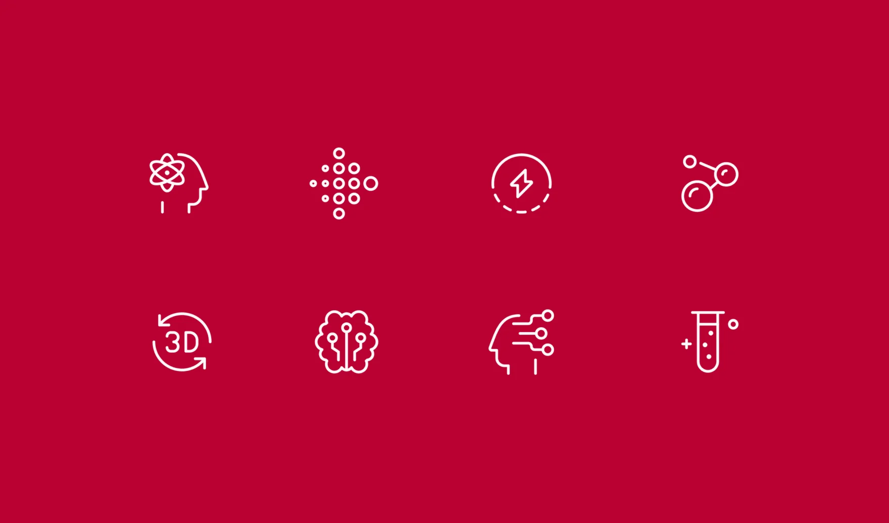 Set of white line icons representing the UvA Makerspace brand identity