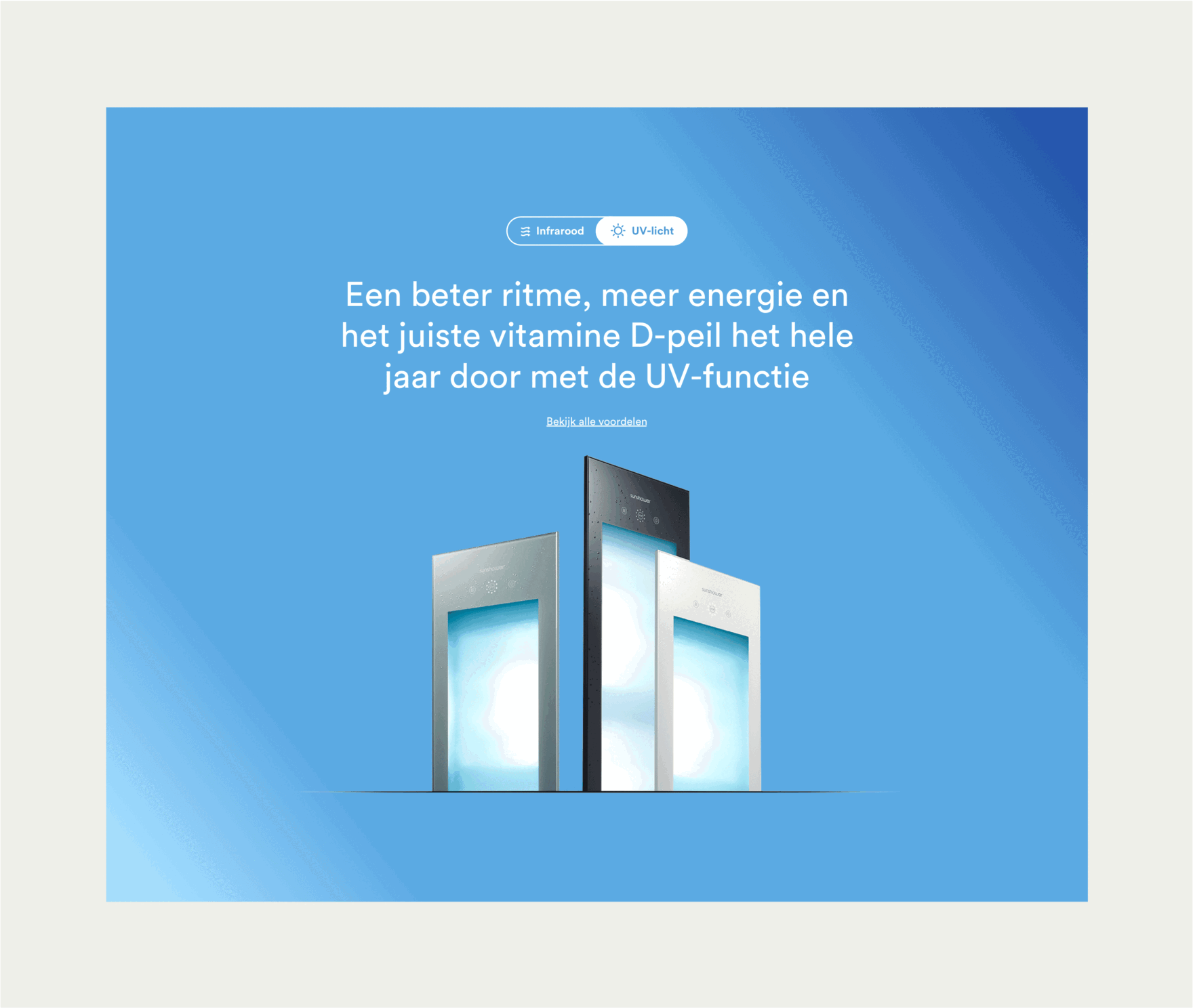 Sunshower hero banner promoting the UV light feature for vitamin D benefits