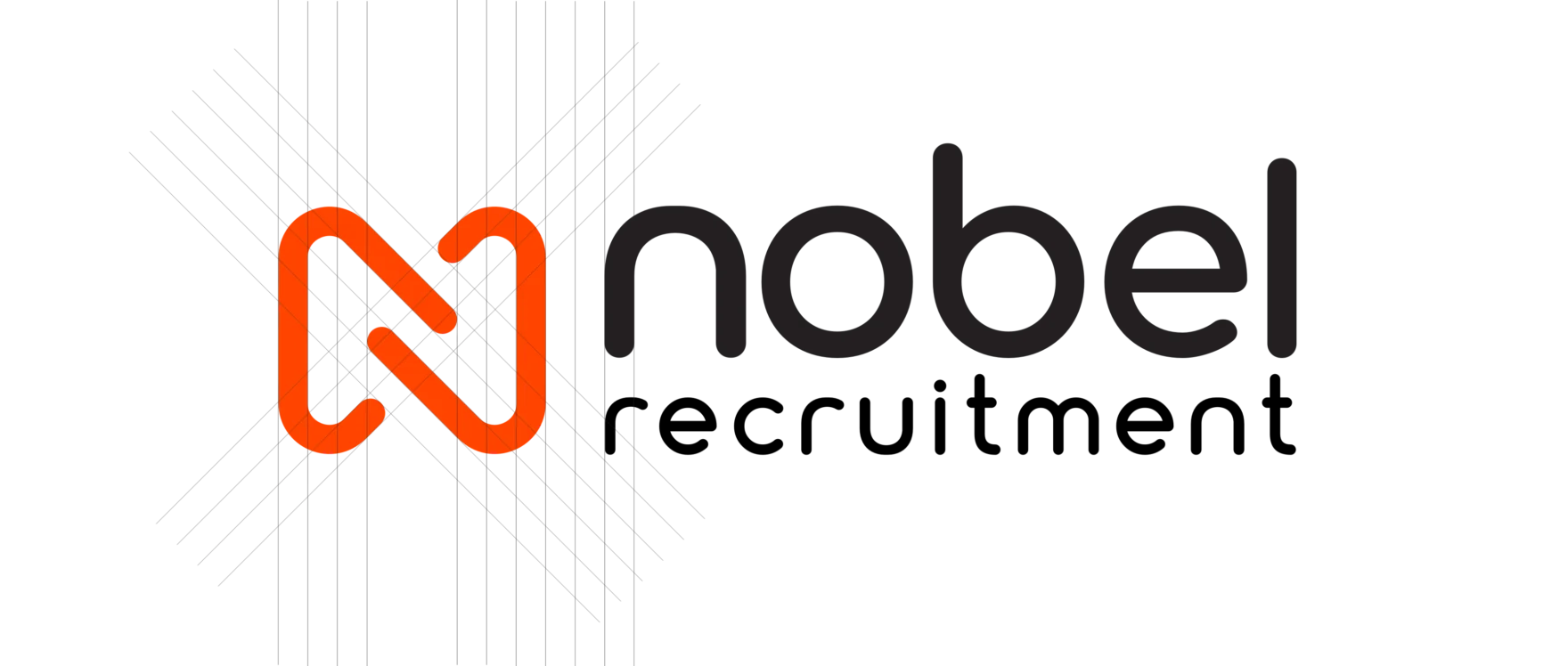 Nobel Recruitment logo shown with construction grid lines, orange N icon and wordmark