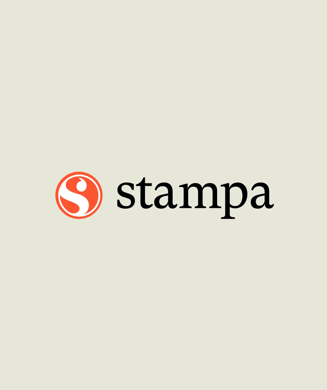 Close-up of the Stampa logo with its orange circular S icon and wordmark