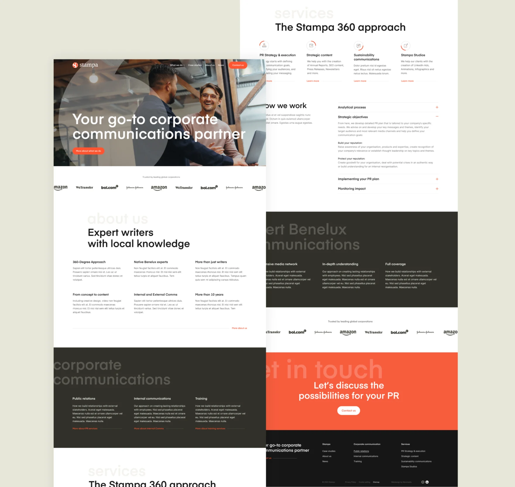 Homepage and services pages of the Stampa website designed by Mars