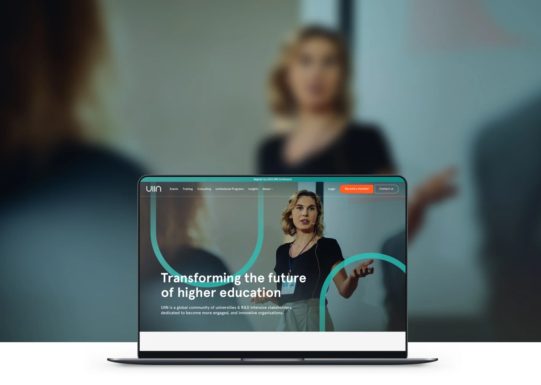 Homepage of the UIIN website designed by Mars, shown on a laptop mockup