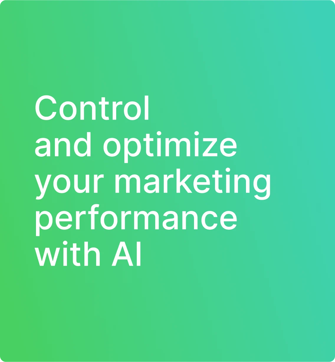 Billy Grace phone mockup on marble with tagline control and optimize marketing performance with AI