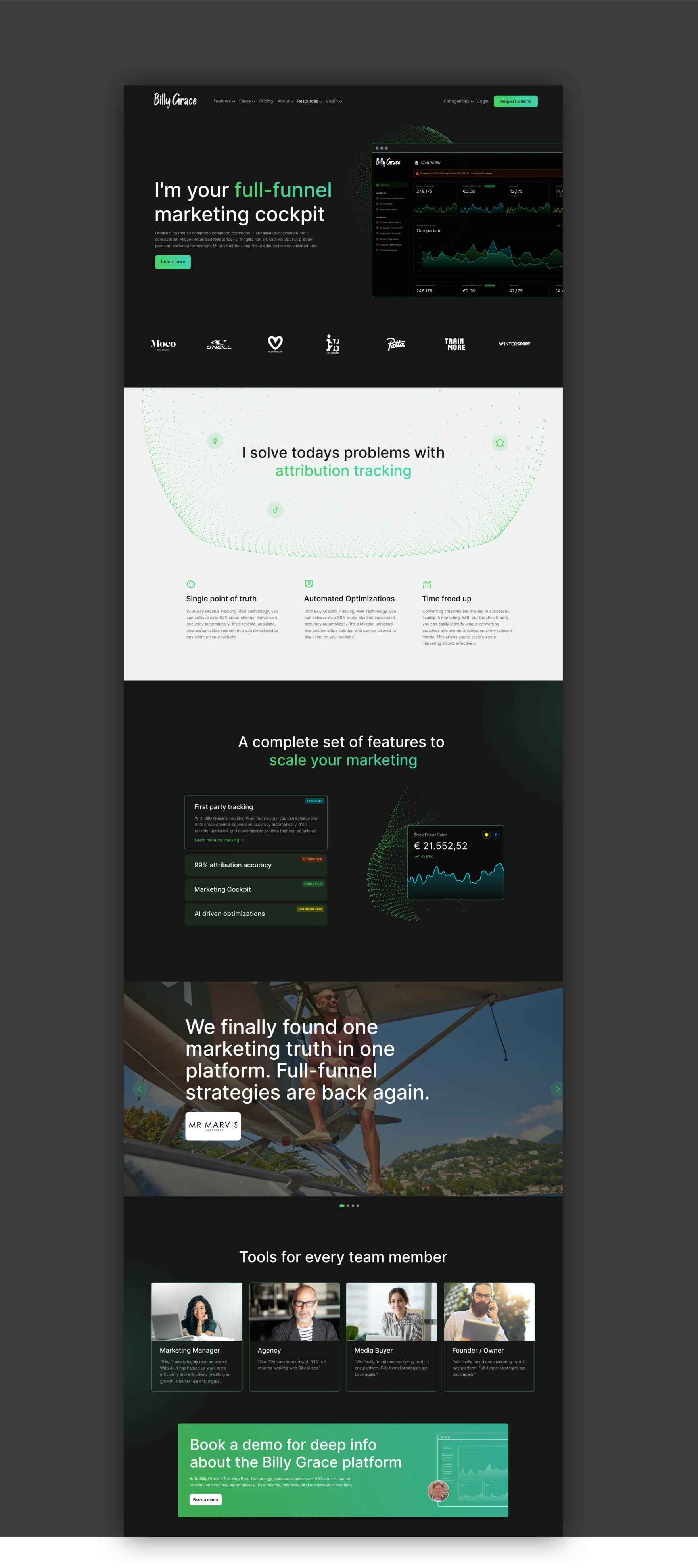 Homepage of the Billy Grace marketing platform website designed by Mars