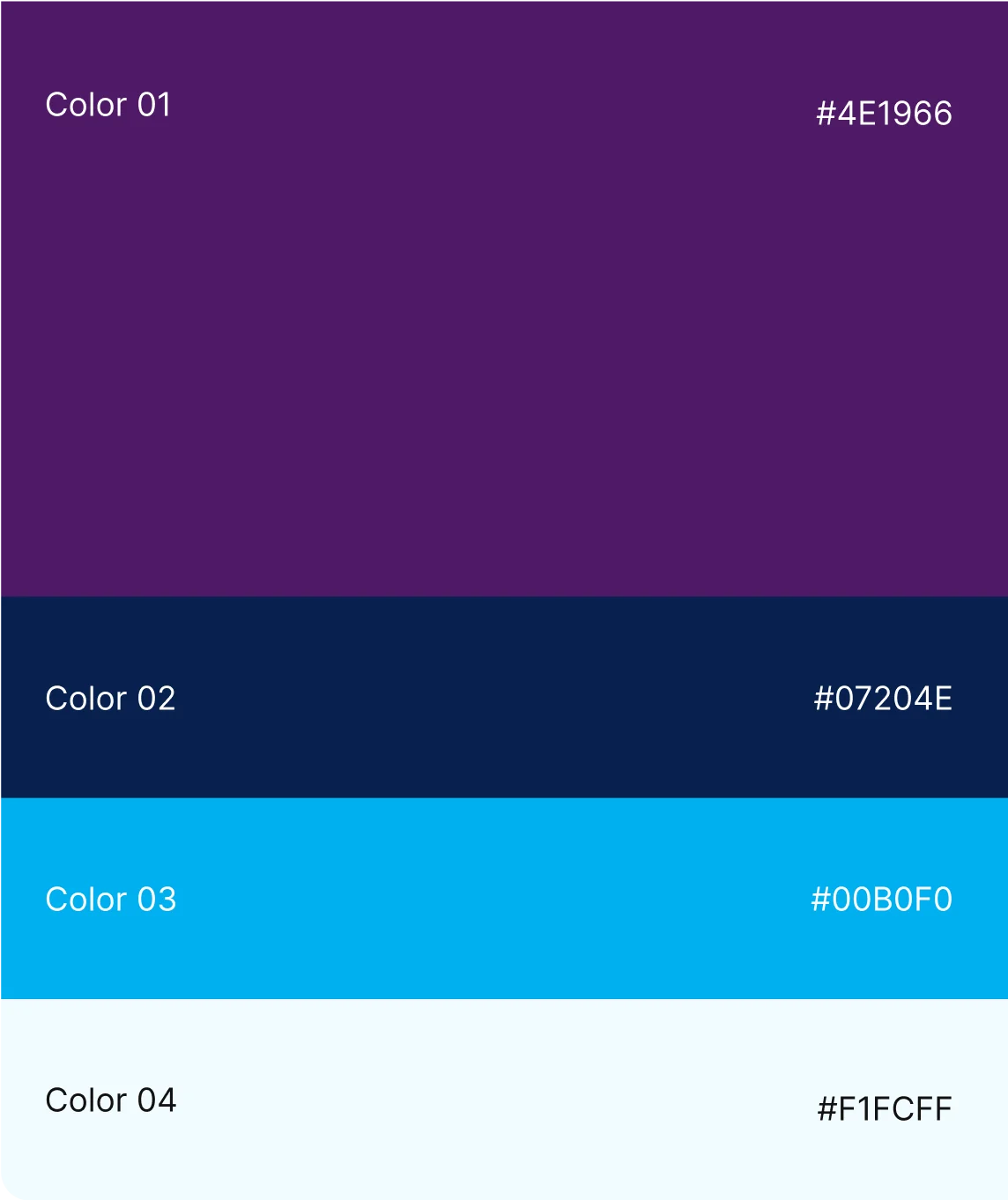 Confo Therapeutics brand color palette with purple, navy, cyan and light blue swatches