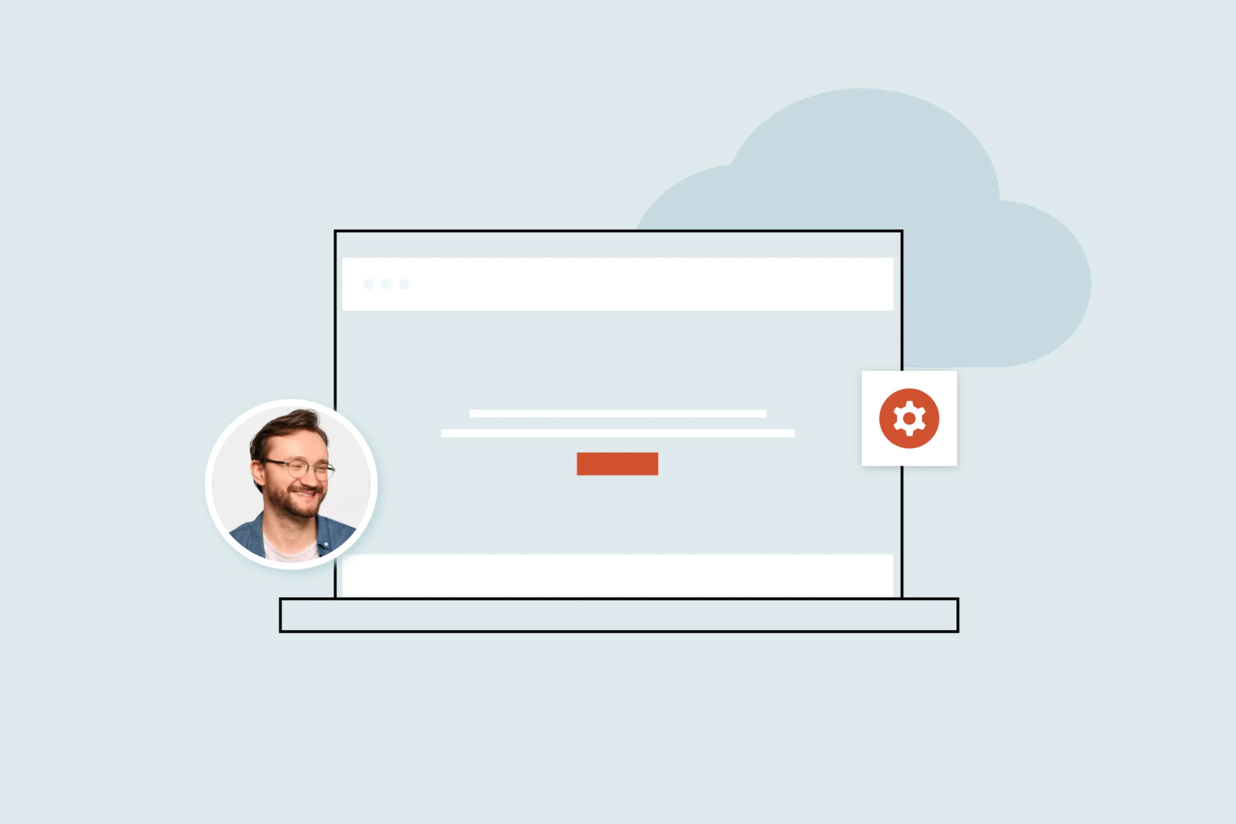 Illustration of website maintenance with a settings gear and cloud icon