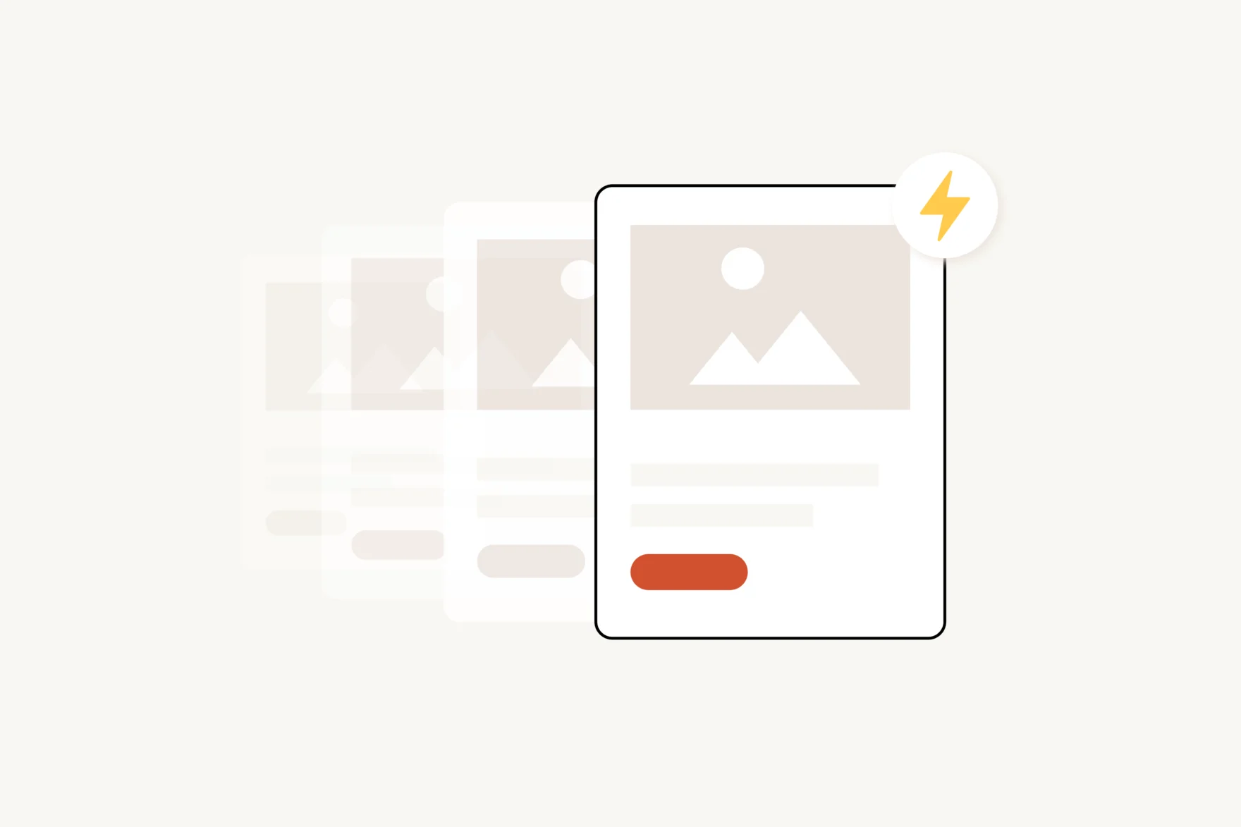 Illustration of stacked website page mockups with a lightning bolt icon symbolizing animation