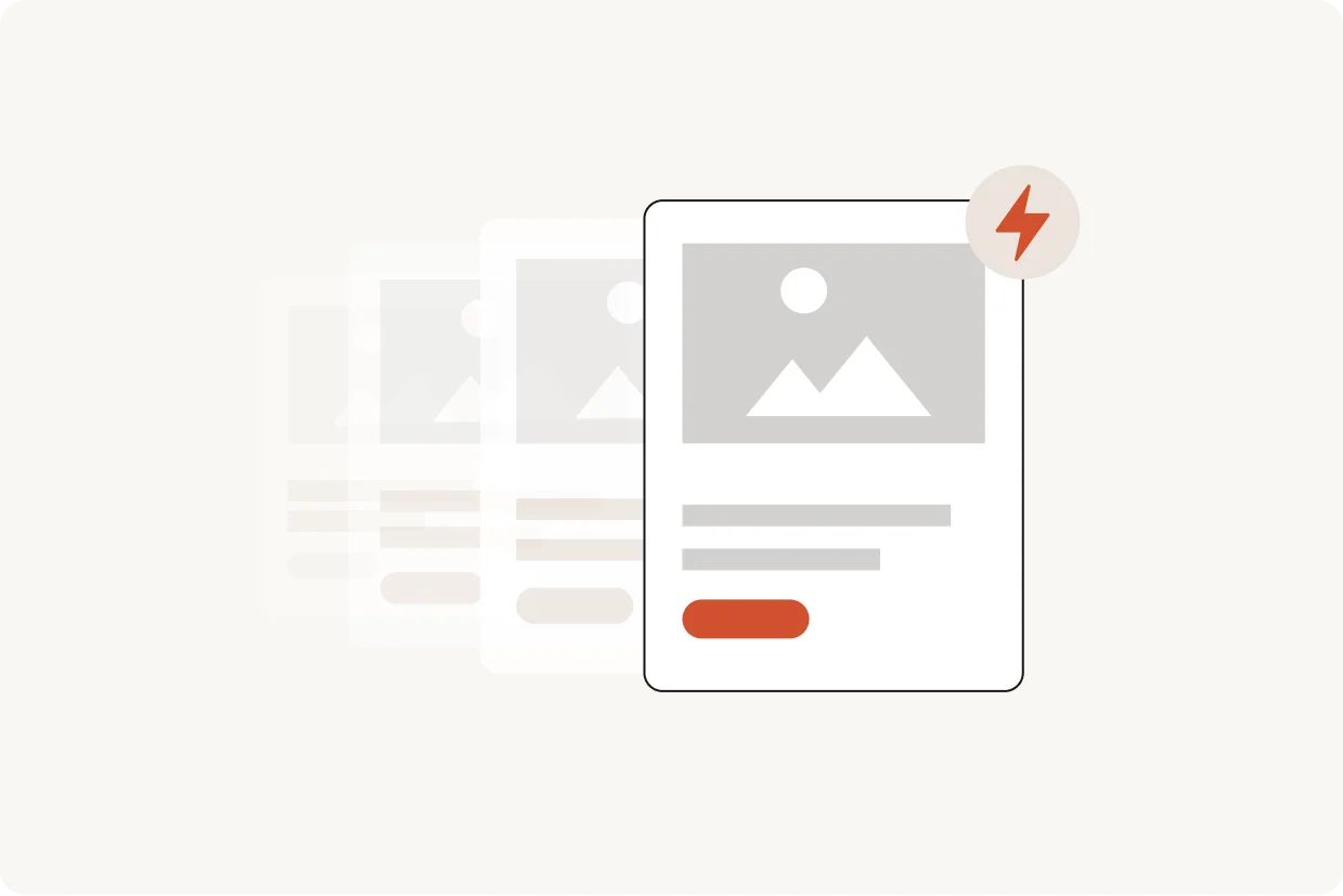 Stacked animated content cards marked with a lightning bolt icon