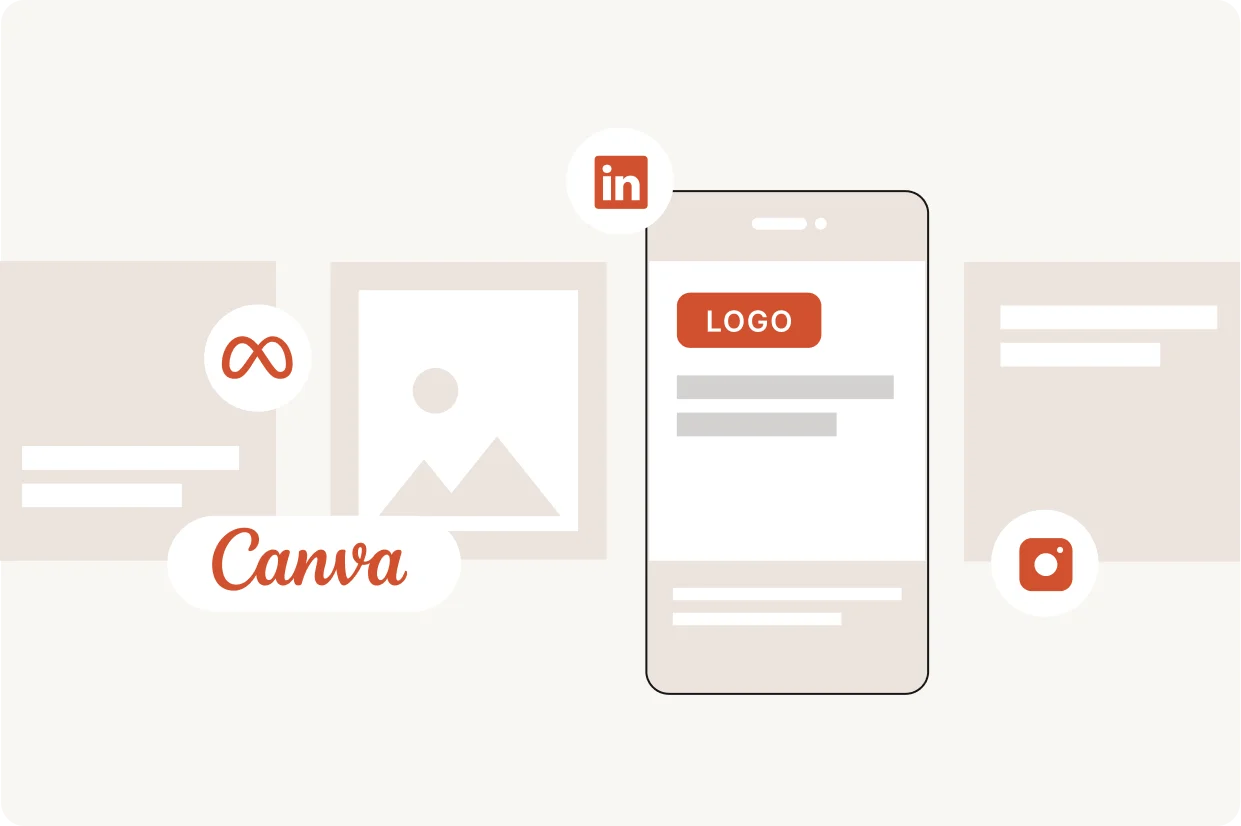 Canva templates with Meta, LinkedIn and Instagram icons for social media design