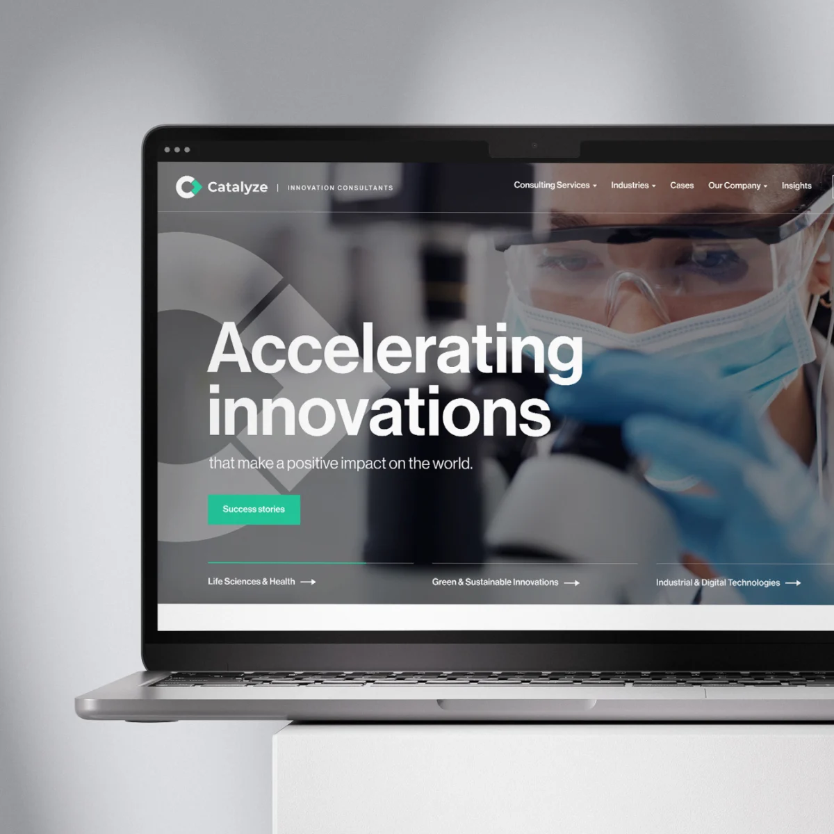 Startpagina van de website van innovatieadviesbureau Catalyze, ontworpen door Mars