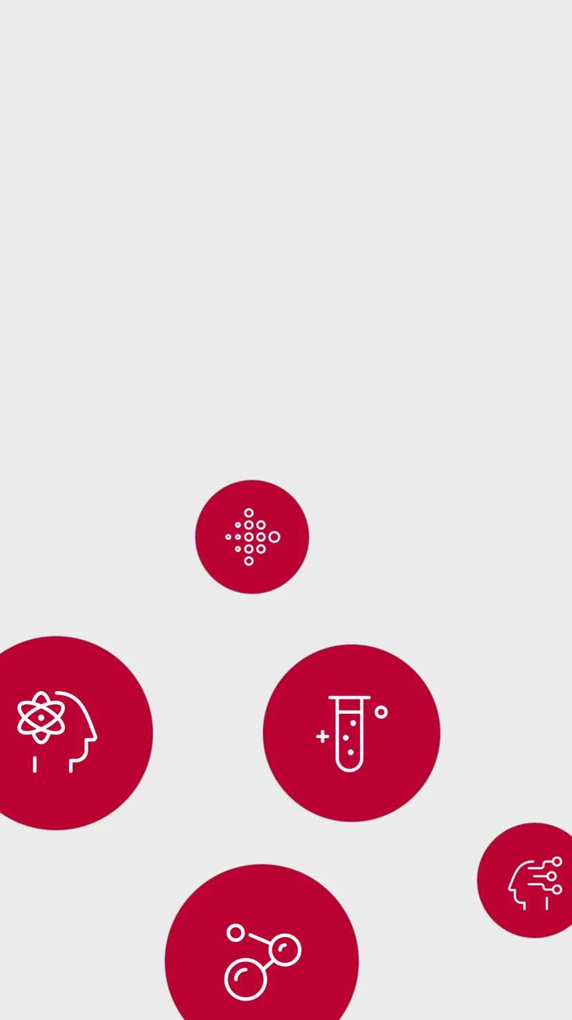 Circular icons representing science, chemistry and technology for the UvA Makerspace case