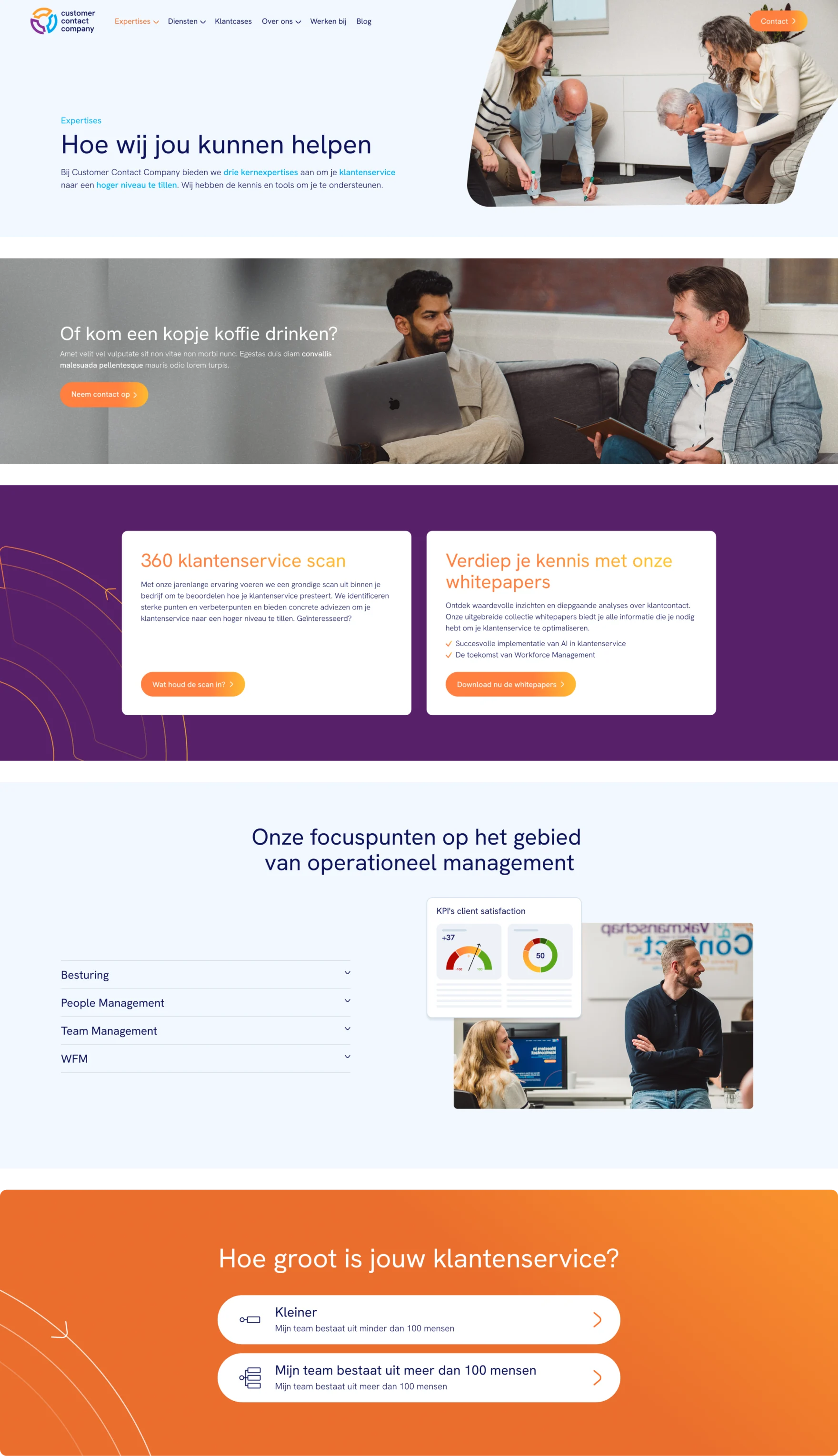 Website layout and interface designs for the Customer Contact Company website.