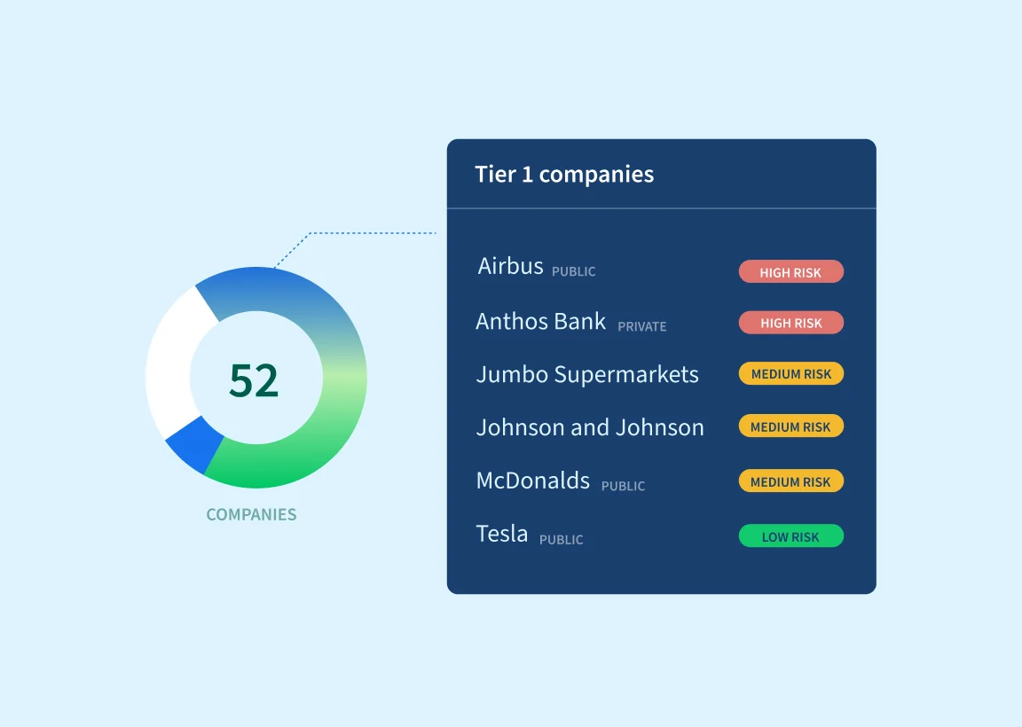User interface design featuring a company data chart and a risk assessment list.